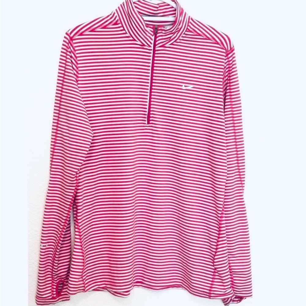 Nike XL women's Dri-FIT 1/4-zip running activewear top pink white stripe